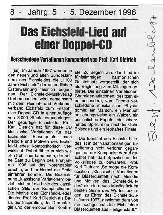 Zeitung 1996 zu den Eichsfeldvariationen