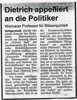 Dietrich appeliert an Politiker